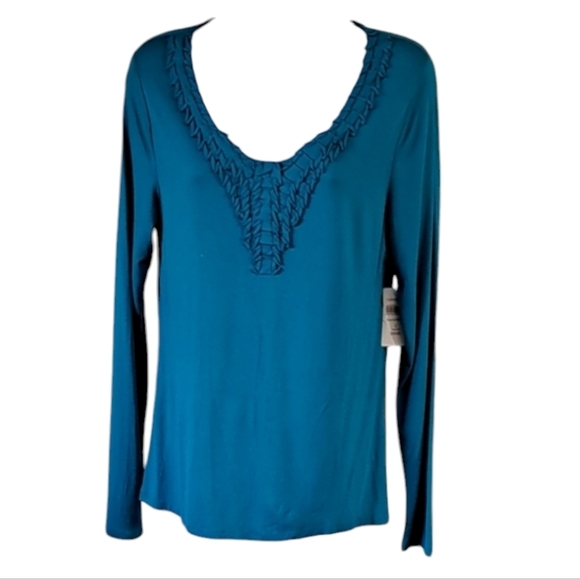 Coldwater Creek Women's Long Sleeve Top Ruffle Neck Detail Sz Small Misses 6-8 - Picture 1 of 8